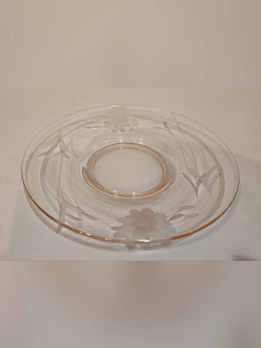 Vintage Pink Depression Glass Etched Floral Plate
